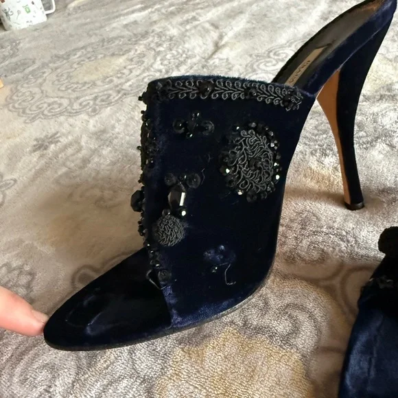 Prada Navy Beaded Velvet Heels - Picture 5 of 6
